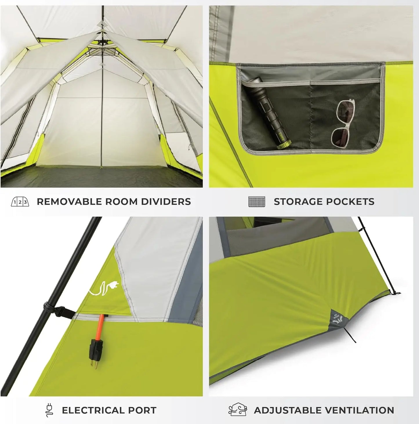 CORE Instant Cabin Tents | 6 Person / 9 Person / 10 Person / 12 Person Family Cabin Multi Room Pop Up Tents Car Camping