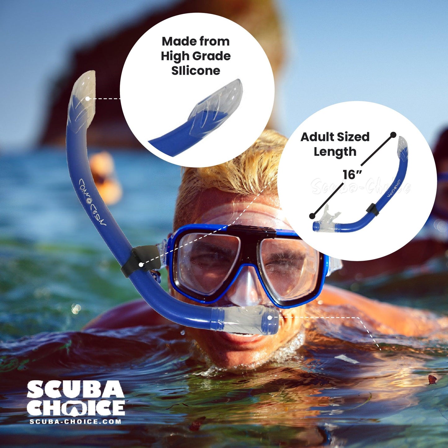 Scuba Diving Comocean Free Dive Semi Dry Silicone J Snorkel w/ Splash Guard