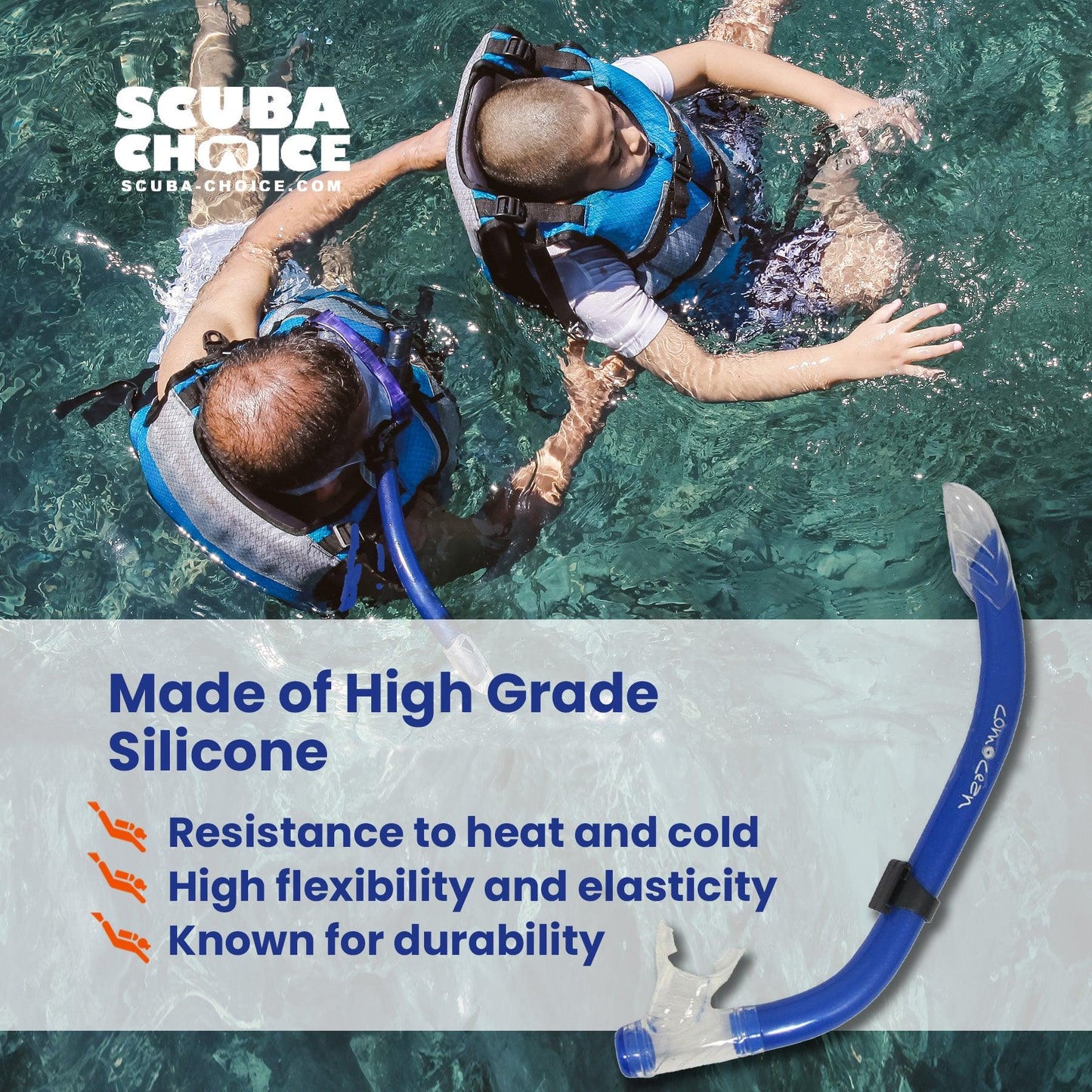 Scuba Diving Comocean Free Dive Semi Dry Silicone J Snorkel w/ Splash Guard
