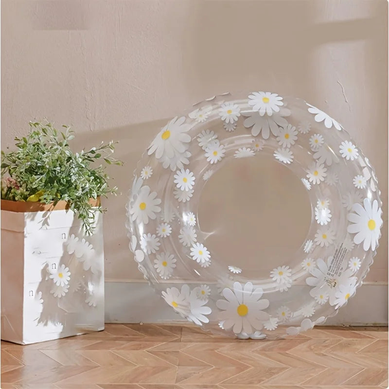 Transparent Daisy Inflatable Swimming Ring, Stylish Summer Pool Float, Attractive & Durable