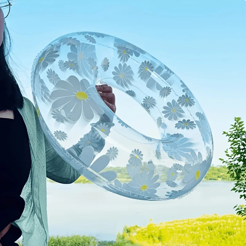 Transparent Daisy Inflatable Swimming Ring, Stylish Summer Pool Float, Attractive & Durable